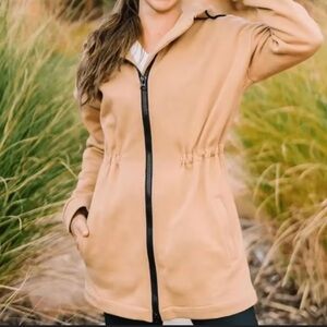 ZYIA Tan Zip-Up Hooded Sweatshirt